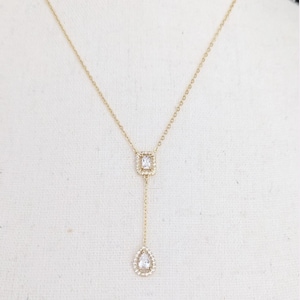 CZ Y Kette: Rosegold Art Deco Brautschmuck