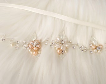 Leaf Bridal Headband, Bridal Hair Vine, Pearl Wedding Headband, Crystal Hairband, Bridesmaid Headband