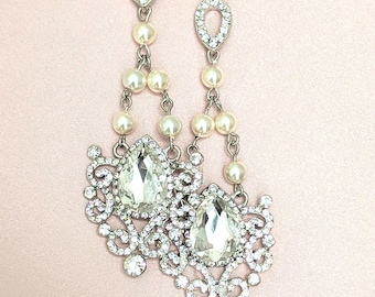 Kristallen parel bruidsoorbellen: oude Hollywood-statement bruiloftssieraden