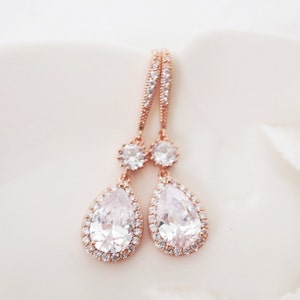 Rose Gold Braut Ohrringe: AAA Cubic Zirconia Crystal Drop Schmuck