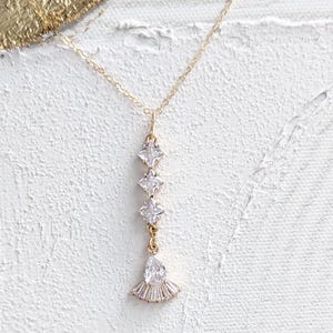 Gold Art Deco CZ Diamond Drop Necklace: Gold Filled Wedding Jewelry