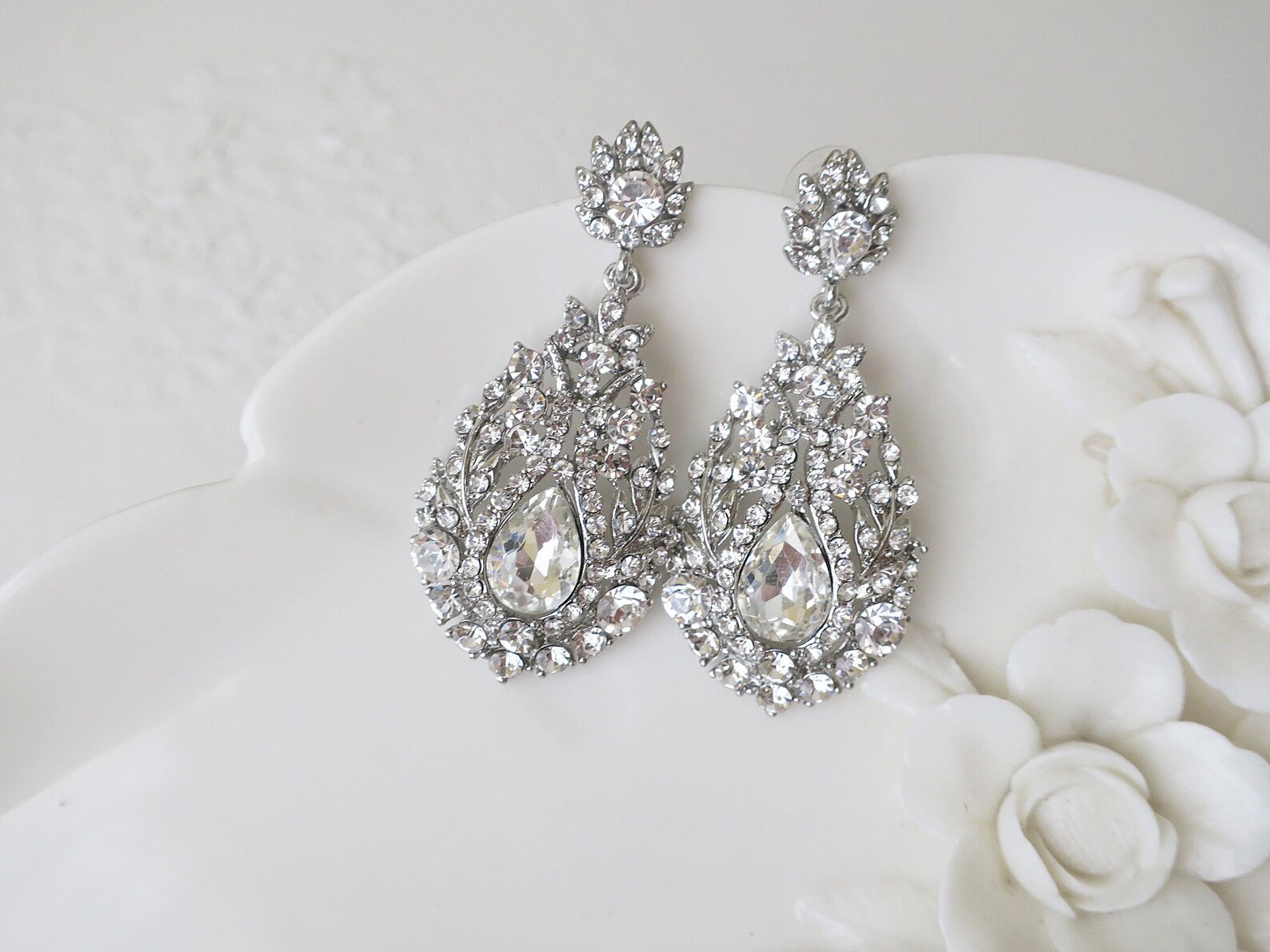 Crystal Bridal Earrings Art Deco Bridal Earrings Drop Etsy