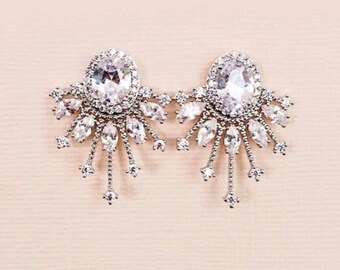 Rose Gold Bridal Earrings: Art Deco Cubic Zirconia Fan Studs