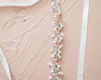 Handmade Pearl Bridal Belt: Beaded Wedding Dress Sash, 1.3 