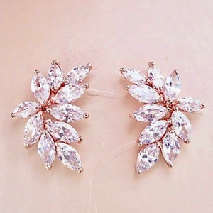 CZ Bridal Earrings Rose Gold Wedding Earrings Lab Diamond Marquise Studs