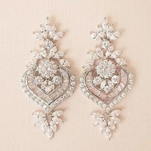 Simulated Diamond Cluster Earrings, Vintage Bridal Earrings, Gatsby Earrings