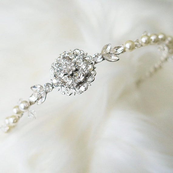 Pearl Bridal Headband: Crystal Flower Tiara, Elegant Wedding  display picture 2