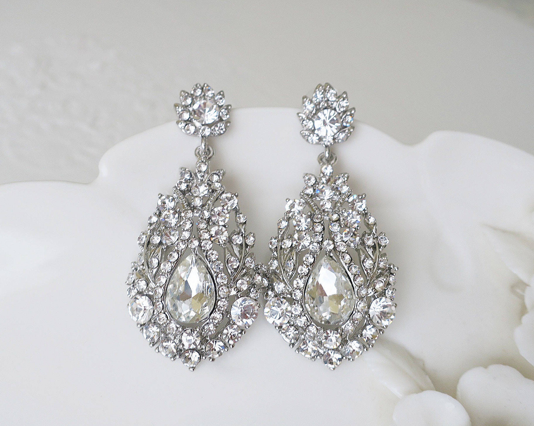 Crystal Bridal Earrings Art Deco Bridal Earrings Drop Chandelier