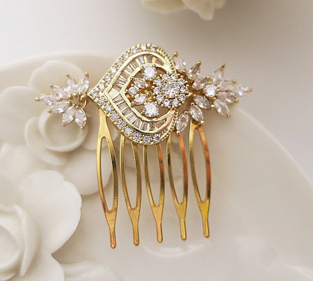 Bride Comb Pin Bridal Hair Comb Gold Crystal Hair Pins Wedding Accessories for Brides ...