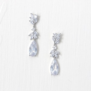 Dainty CZ Earrings Art Deco Bridal Earrings water drop cubic zirconia Simple Wedding Earrings 1920s Crystal Leaf Earrings
