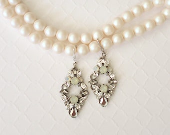 Bridal Earrings Art Deco Crystal Opal Wedding Earrings Sterling Silver