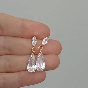 Marquise Diamond Drop Earrings CZ Bridesmaids Earrings Simple Gold Wedding Jewelry for Brides Dainty Dangle Minimal Earrings