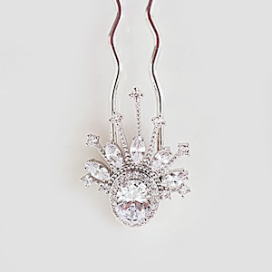 Art Deco Cubic Zirconia Bridal Hair Pin: 1920s Wedding Hair Piece