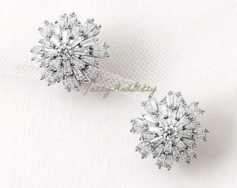 Crystal Statement Earrings, Bridal Earrings, Cluster Stud Earrings, Snowflake