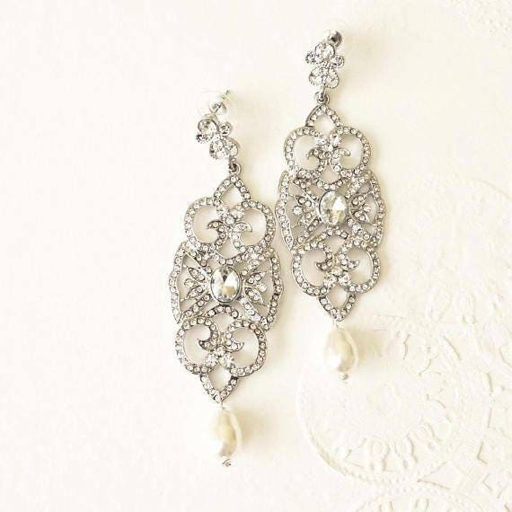 Bridal Backdrop Necklace Art Deco Wedding Jewelry Crystal Back Etsy