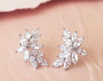 Crystal Cluster Bridal Earrings Boho Wedding Jewelry for Brides Rose Gold Bridesmaids Earrings 3/4" CZ Diamond Earrings