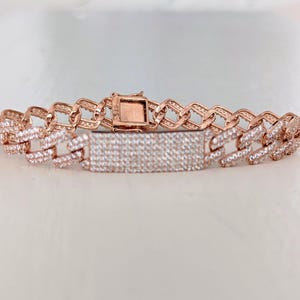 Sterling Silver CZ Cuban Link Bracelet - Heavy Chain, 8mm