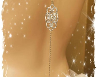 Art Deco Bridal Backdrop Necklace: Crystal & Pearl, 1920s Wedding Jewelry