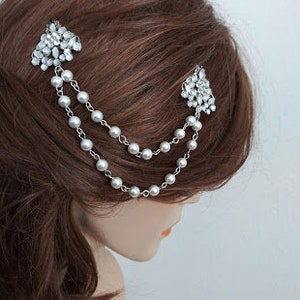 Braut Kopfschmuck Perle Swarovski Kristall Art Deco Hochzeit Haarteil
