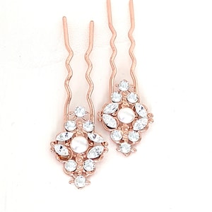Rose Gold Bridal Hair Pins Wedding Hair Accessories Pearl Crystal Hair Pieces Bridal Hair Jewelry Floral