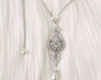 Crystal Bridal Necklace in Vintage Deco Style, Wedding Jewelry for Brides