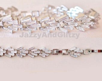 Art Deco Bridal Bracelet: Baguette Zircon Chevron, 1920s Wedding Jewelry