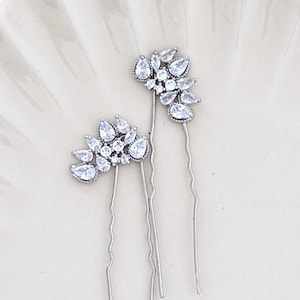 Crystal Bridal Hair Pins: Silver Wedding Updo Hair Piece (Set of 2)