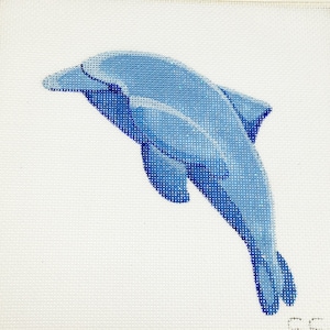 Blue Iridescent Dolphin Hand Painted Needlepoint Canvas