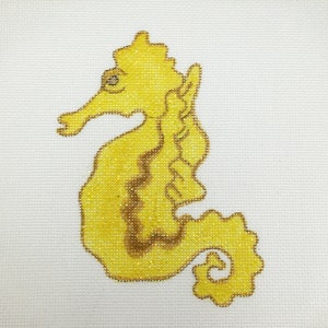 Sparkle Yellow & Gold Seahorse Hand Painted Needlepoint Canvas Design