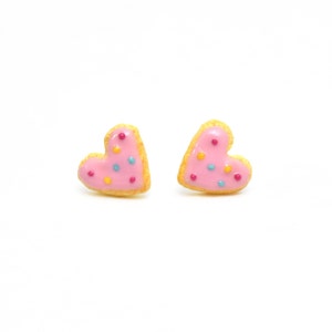 Strawberry heart sugar cookie earrings, Kawaii food jewelry  - Made to order
