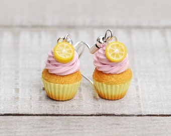 Miniature cupcake earrings - strawberry lemon  - Made to order