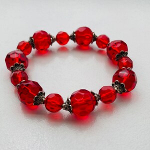 Silver and Red Glass Bracelet