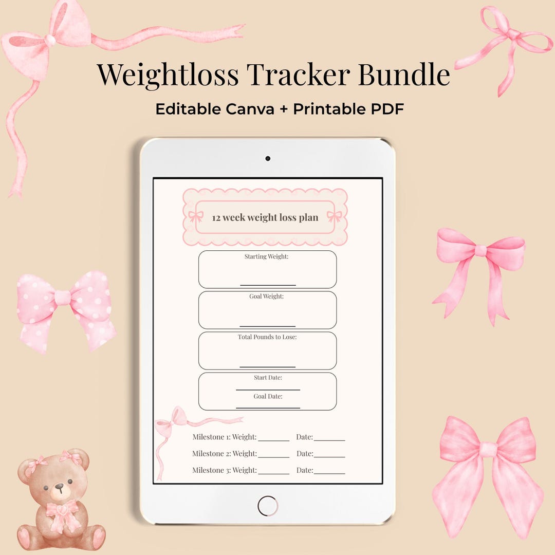 Weight Loss Bundle | Editable Canva | Weekly Fitness Tracker | Calorie ...
