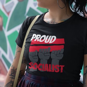 Proud Socialist Raised Fists Cool Vintage Shirt Unisex Heavy Cotton Tee