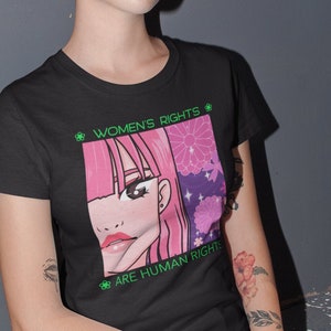 Women's Rights are Human Rights Anime girl cartoon cute feminist message shirt design Unisex Heavy Cotton Tee