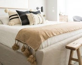 Gray moroccan throw blanket, Cotton Moroccan Pompom Blanket,bedroom blanket, moroccan pompom blanket, Tassel pom pom throw