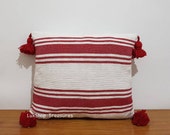 Set of 2 beautiful Moroccan handmade pom pom pillow, Cotton Moroccan Pom Pom Pillow, Striped decorative throw Pillow covers, Home Décor