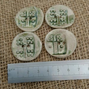 Set of Four Handmade Ceramic Green Rustic Buttons/Craft Buttons/Bespoke Buttons/Crochet/Knitting/Sewing/Fashion/Haberdashery. image 3