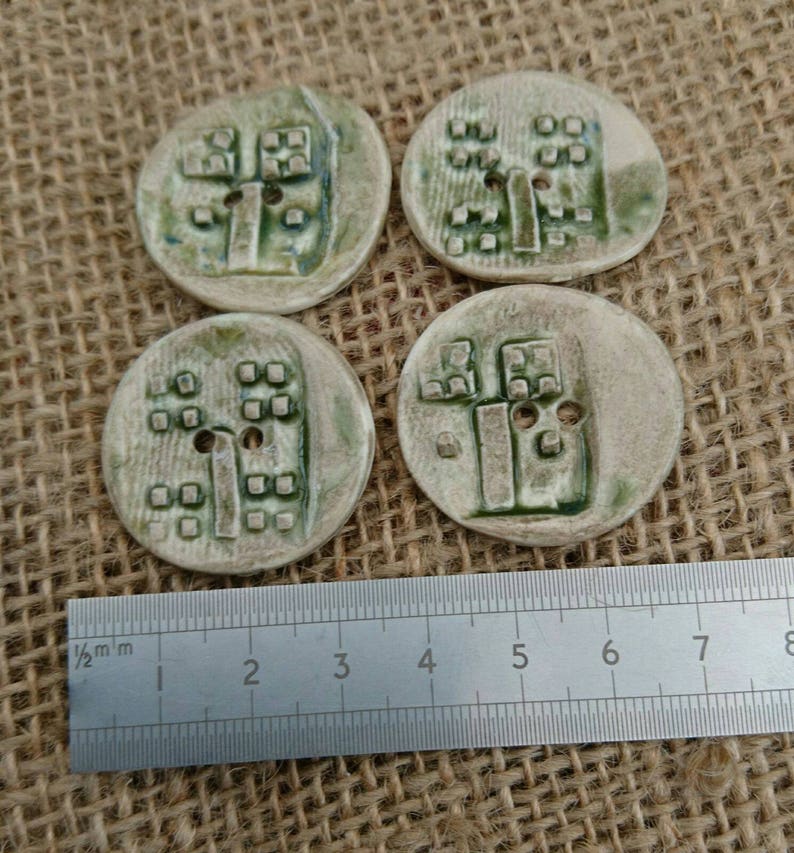 Set of Four Handmade Ceramic Green Rustic Buttons/Craft Buttons/Bespoke Buttons/Crochet/Knitting/Sewing/Fashion/Haberdashery. image 3