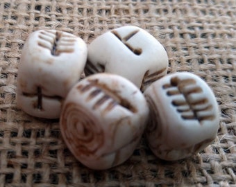 Handmade ceramic Ogham charms. Ancient languages charms. Unusual Ogham charms. Ogham dice charms.