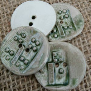 Set of Four Handmade Ceramic Green Rustic Buttons/Craft Buttons/Bespoke Buttons/Crochet/Knitting/Sewing/Fashion/Haberdashery. image 2