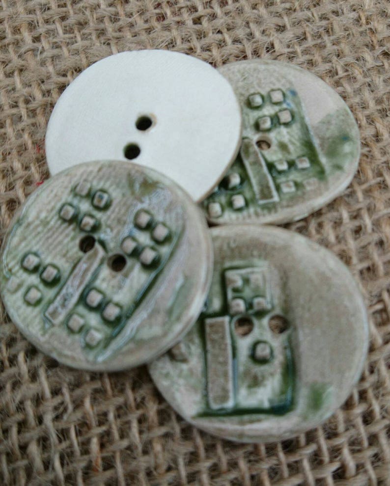 Set of Four Handmade Ceramic Green Rustic Buttons/Craft Buttons/Bespoke Buttons/Crochet/Knitting/Sewing/Fashion/Haberdashery. image 2