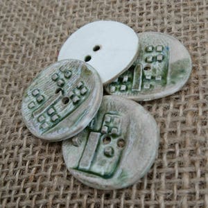 Set of Four Handmade Ceramic Green Rustic Buttons/Craft Buttons/Bespoke Buttons/Crochet/Knitting/Sewing/Fashion/Haberdashery. image 1