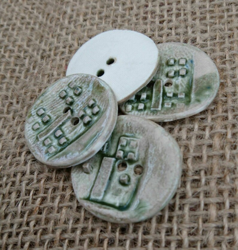 Set of Four Handmade Ceramic Green Rustic Buttons/Craft Buttons/Bespoke Buttons/Crochet/Knitting/Sewing/Fashion/Haberdashery. image 1