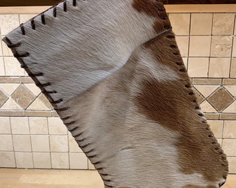 Cowhide Stocking, Christmas Stocking with Hair on Cowhide, Western Christmas Stocking