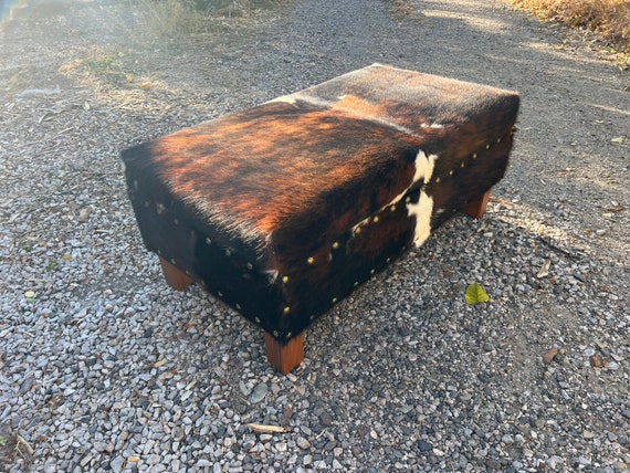 Extra Large Cowhide Ottoman with Storage, Bench, Coffee Table, Western, Lodge, Cabin Decore
