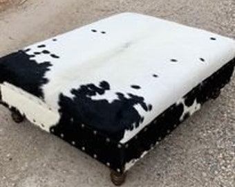 Extra Large Cowhide Ottoman, Bench, Coffee Table, Western, Lodge, Cabin Decore