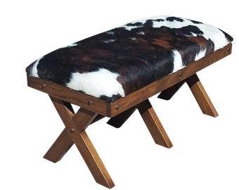 Faux cowhide bench deals
