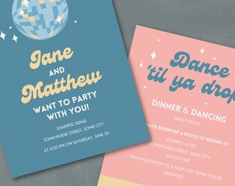 Unique Retro Wedding Invite Digital Download, Wedding Invite Canva Template, Editable Canva Template - Wedding DIY Retro, Canva DIY Retro