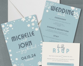 Floral Fun Wedding Invitation Suite Download, Wedding Invite Canva Template, Editable Canva Template - Wedding DIY Floral, Canva DIY Floral